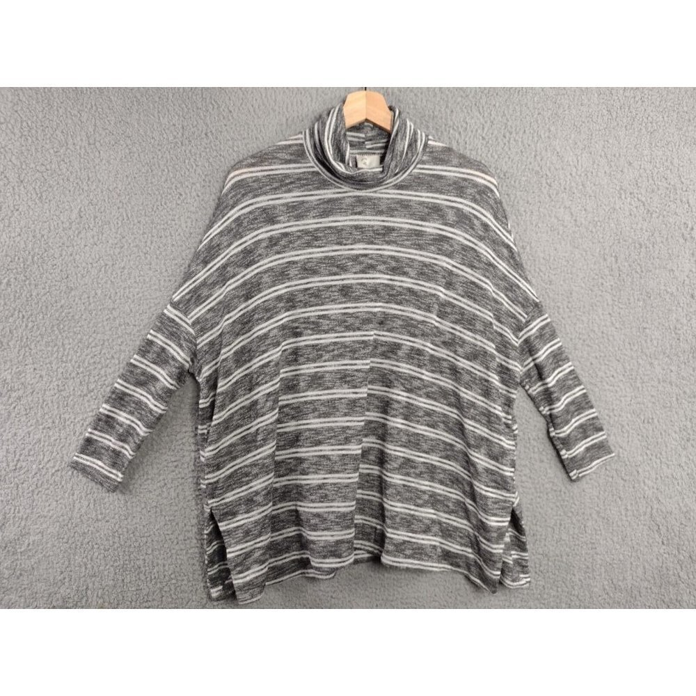 Anthropologie Postmark Mika Oversized Gray White Striped Turtleneck Size Small - Picture 1 of 9